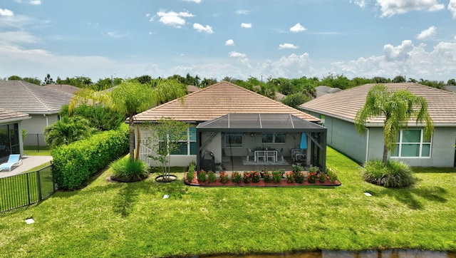 11454 SW Hawkins Ter, Port Saint Lucie, FL 34987 - back of property with a patio area, a lanai, a fenced backyard, and stucco siding