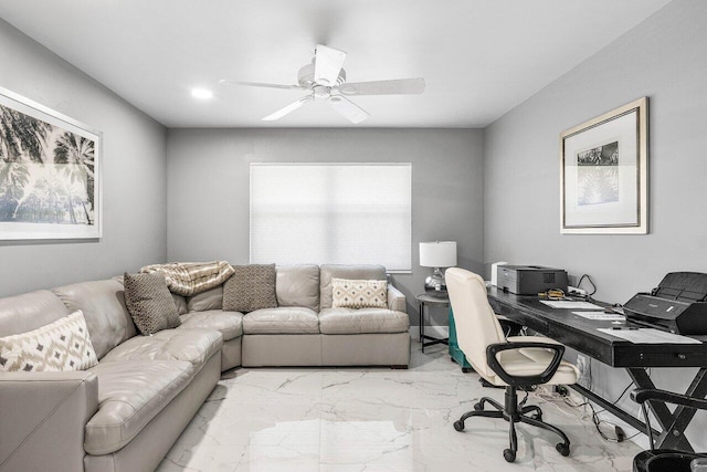 7572 Island Breeze Ter, Boynton Beach, FL 33437 - office space featuring light marble finish flooring, a ceiling fan, and healthy amount of natural light