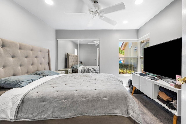 7572 Island Breeze Ter, Boynton Beach, FL 33437 - carpeted bedroom with a closet, recessed lighting, and a ceiling fan