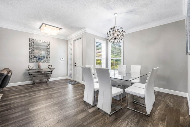 9961 Marsala Way, Delray Beach, FL 33446 - dining space with a chandelier, wood finished floors, baseboards, a textured ceiling, and crown molding