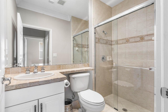 9961 Marsala Way, Delray Beach, FL 33446 - full bath with toilet, crown molding, vanity, and a stall shower