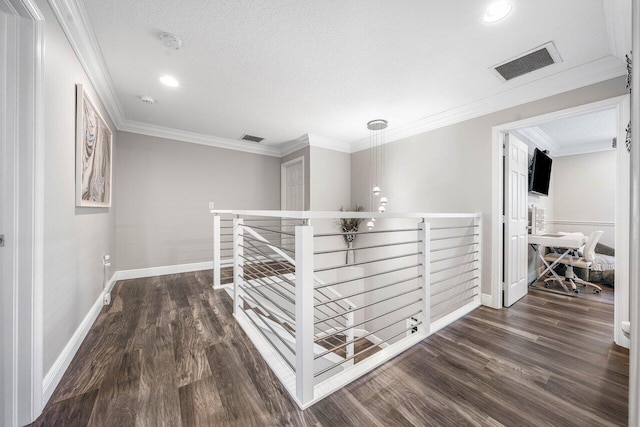 9961 Marsala Way, Delray Beach, FL 33446 - hall with an upstairs landing, dark wood-style flooring, baseboards, ornamental molding, and recessed lighting