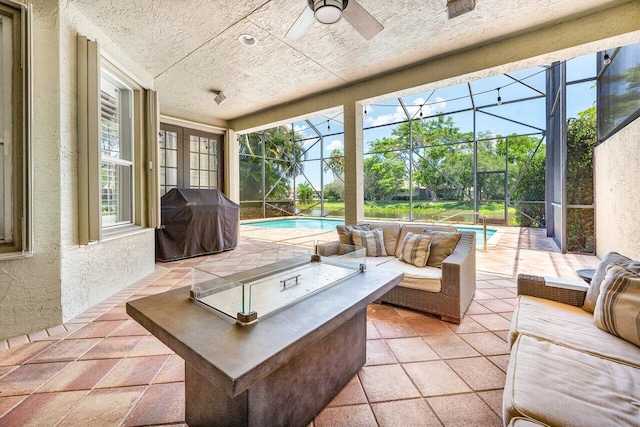 9961 Marsala Way, Delray Beach, FL 33446 - view of patio featuring outdoor lounge area, an outdoor pool, ceiling fan, and a grill