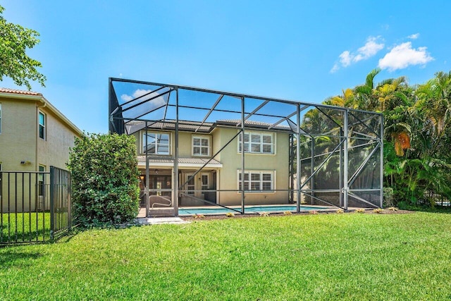9961 Marsala Way, Delray Beach, FL 33446 - rear view of house with stucco siding, a lanai, and an outdoor pool