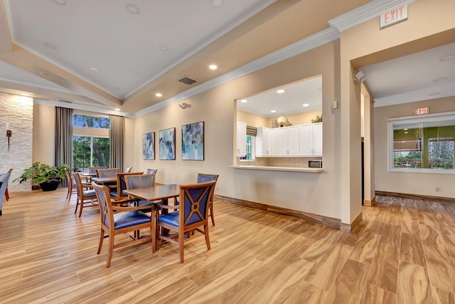 9961 Marsala Way, Delray Beach, FL 33446 - dining space with ornamental molding, light wood finished floors, baseboards, and recessed lighting