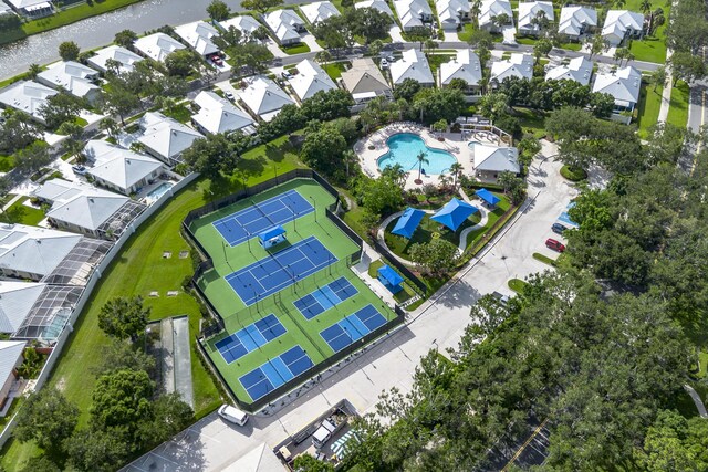 2608 SW Greenwich Way, Palm City, FL 34990 - aerial view of residential area with a pool and a nearby body of water