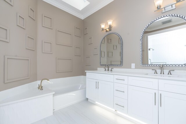 2608 SW Greenwich Way, Palm City, FL 34990 - bathroom with double vanity, a bath, and ornamental molding