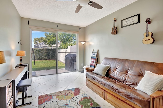 1503 NW 159th Ln, Pembroke Pines, FL 33028 - living room with a ceiling fan, a textured ceiling, and light tile patterned floors