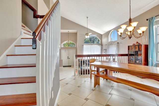 1503 NW 159th Ln, Pembroke Pines, FL 33028 - stairs with ceiling fan, a chandelier, and high vaulted ceiling