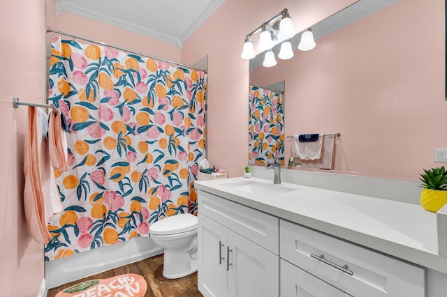 49 Lancaster Rd, Boynton Beach, FL 33426 - full bathroom featuring ornamental molding, vanity, and wood finished floors