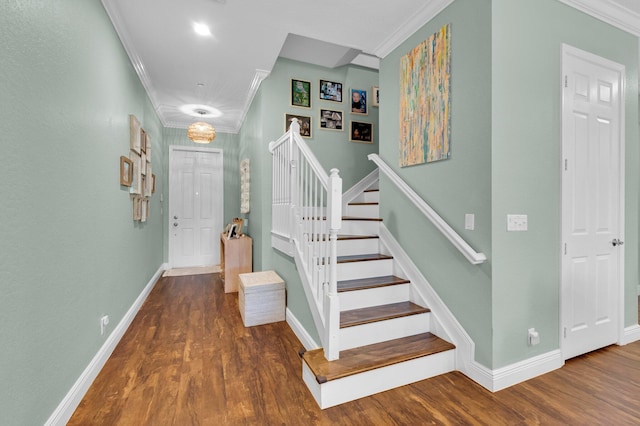 49 Lancaster Rd, Boynton Beach, FL 33426 - stairway with ornamental molding and wood finished floors