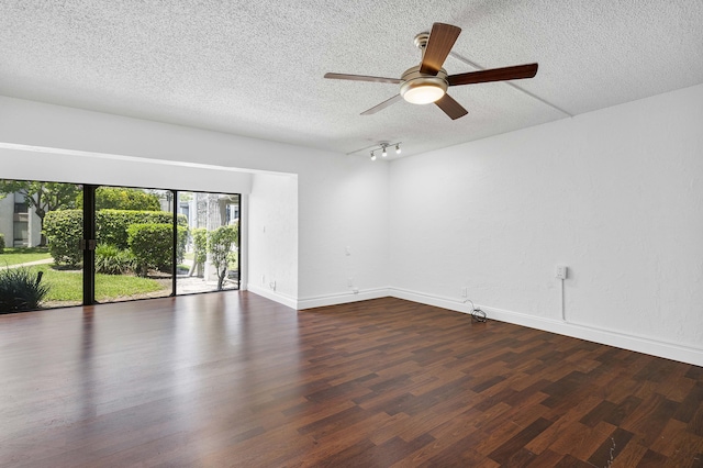 6612 Spring Bottom Way Unit 186, Boca Raton, FL 33433 - spare room featuring a textured ceiling, wood finished floors, ceiling fan, baseboards, and rail lighting
