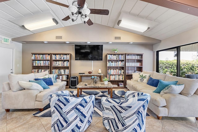 6612 Spring Bottom Way Unit 186, Boca Raton, FL 33433 - living area with a ceiling fan, light tile patterned floors, and wooden ceiling