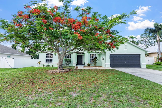 1262 SW Hunnicut Ave, Port Saint Lucie, FL 34953 - view of property hidden behind natural elements featuring an attached garage, concrete driveway, and stucco siding