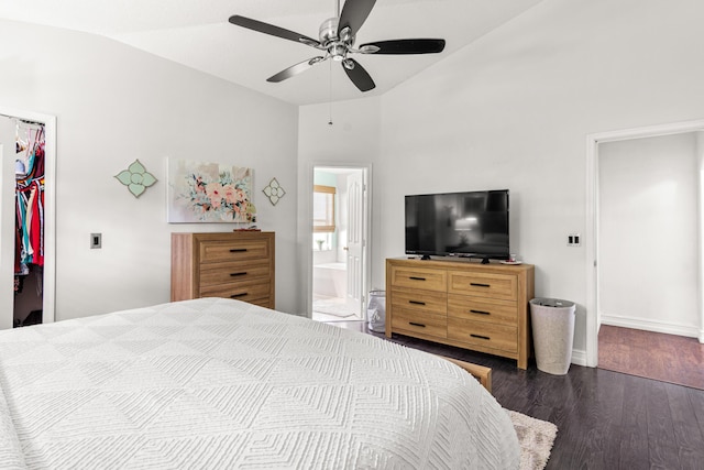1262 SW Hunnicut Ave, Port Saint Lucie, FL 34953 - bedroom featuring vaulted ceiling, a spacious closet, dark wood finished floors, a closet, and ensuite bath