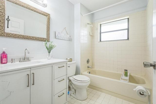 6537 SE Federal Hwy Unit 202, Stuart, FL 34997 - bathroom with toilet, vanity, shower / tub combination, and tile patterned floors