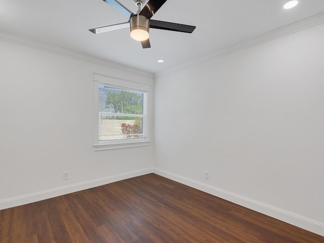 3416 Atlantic Blvd, Vero Beach, FL 32960 - empty room featuring baseboards, dark wood-style floors, a ceiling fan, crown molding, and recessed lighting