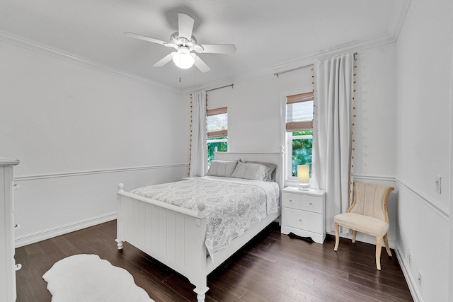 5036 NW 24th Cir, Boca Raton, FL 33431 - bedroom with ornamental molding, dark wood-style flooring, and a ceiling fan
