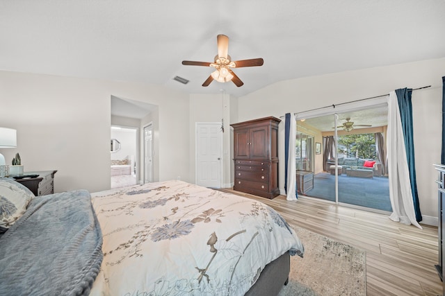 462 SW Sundance Trl, Port Saint Lucie, FL 34953 - bedroom with access to outside, light wood-type flooring, a ceiling fan, baseboards, and connected bathroom