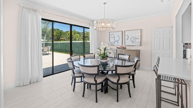 11354 Old Harbour Rd, North Palm Beach, FL 33408 - dining space with a chandelier, crown molding, and baseboards