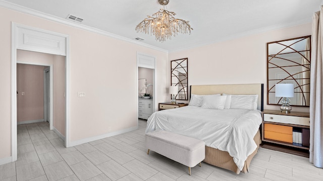 11354 Old Harbour Rd, North Palm Beach, FL 33408 - bedroom with a chandelier, ornamental molding, and baseboards