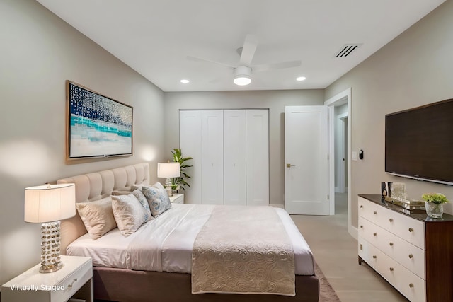 8164 Sweetbriar Way, Boca Raton, FL 33496 - bedroom with a closet, recessed lighting, and ceiling fan