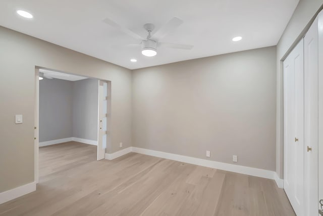 8164 Sweetbriar Way, Boca Raton, FL 33496 - spare room featuring light wood-type flooring, ceiling fan, baseboards, and recessed lighting