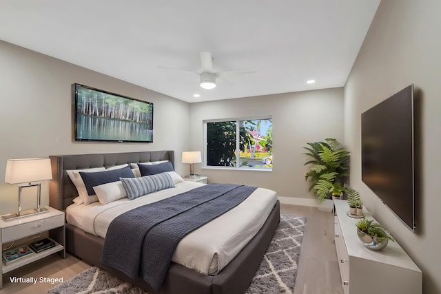 8164 Sweetbriar Way, Boca Raton, FL 33496 - bedroom with wood finished floors, recessed lighting, baseboards, and a ceiling fan
