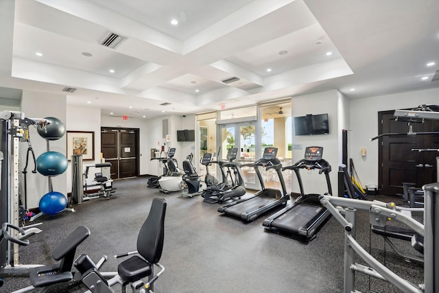 5050 N Ocean Dr Unit 701, Singer Island, FL 33404 - workout area featuring recessed lighting and coffered ceiling