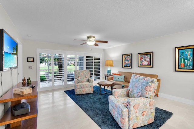 9628 Pavarotti Ter Unit 101, Boynton Beach, FL 33437 - living area featuring ceiling fan and a textured ceiling