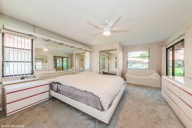 6491 Royal Manor Cir, Delray Beach, FL 33484 - bedroom with light carpet, a closet, and a ceiling fan