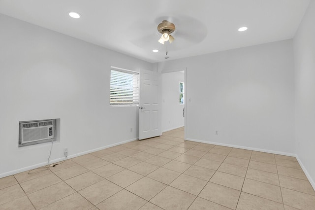6688 Duckweed Rd, Lake Worth, FL 33449 - unfurnished room with ceiling fan, recessed lighting, a wall mounted AC, baseboards, and light tile patterned flooring