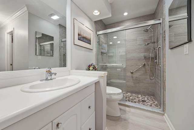 10116 46th Ave S Unit 488, Boynton Beach, FL 33436 - full bathroom featuring toilet, a stall shower, vanity, and recessed lighting
