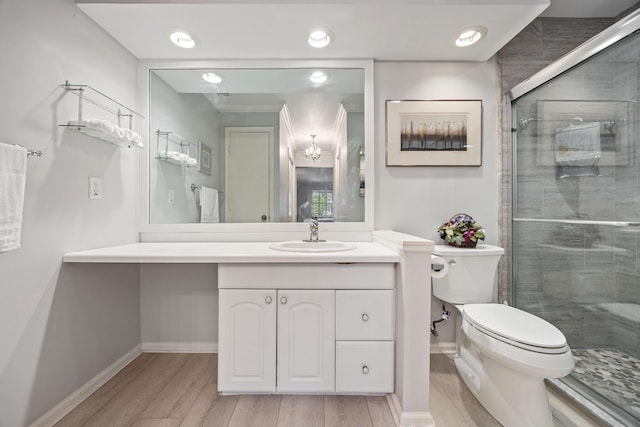 10116 46th Ave S Unit 488, Boynton Beach, FL 33436 - full bath featuring toilet, a stall shower, wood finished floors, and vanity