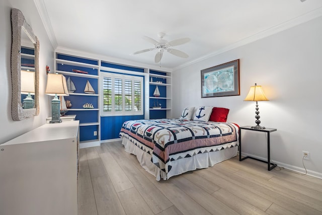 10116 46th Ave S Unit 488, Boynton Beach, FL 33436 - bedroom with light wood-style floors, crown molding, baseboards, and a ceiling fan