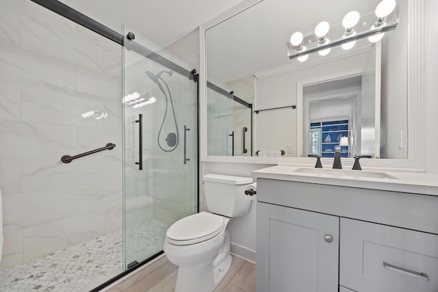 10116 46th Ave S Unit 488, Boynton Beach, FL 33436 - full bath featuring toilet, vanity, a stall shower, and crown molding