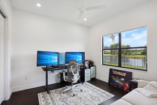 16770 Burlington Bristol Ln, Delray Beach, FL 33446 - office area with wood finished floors, recessed lighting, baseboards, and ceiling fan