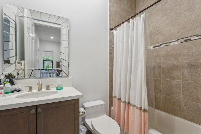 16770 Burlington Bristol Ln, Delray Beach, FL 33446 - full bathroom with vanity, shower / tub combo with curtain, and toilet