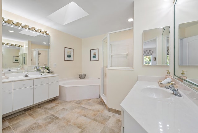 8208 Heritage Club Dr, West Palm Beach, FL 33412 - full bathroom with a skylight, a stall shower, a garden tub, and two vanities