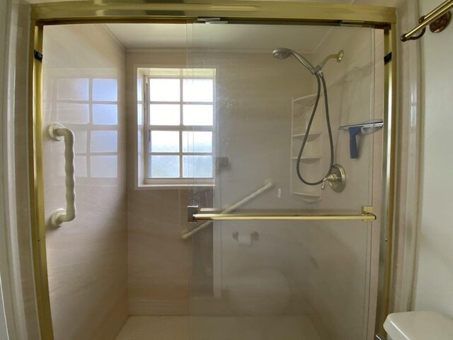 4273 Oak Terrace Dr, Greenacres, FL 33463 - bathroom with a stall shower, toilet, and healthy amount of natural light