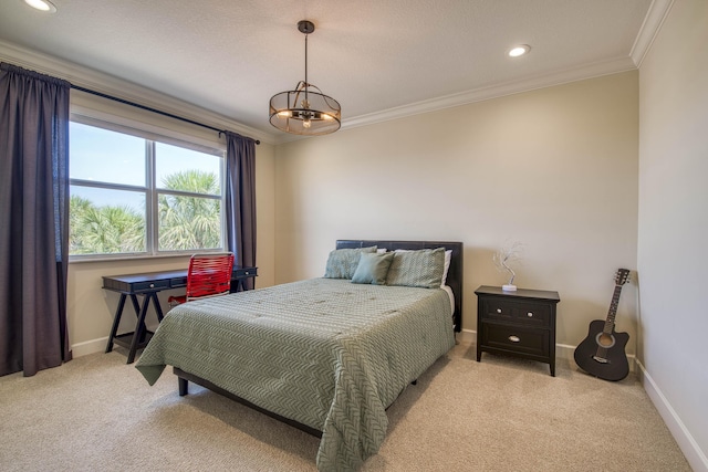 4858 Marginada Way, Lake Worth, FL 33467 - bedroom with carpet flooring, ornamental molding, baseboards, a chandelier, and recessed lighting