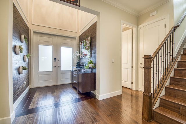 4858 Marginada Way, Lake Worth, FL 33467 - foyer with dark wood finished floors, stairway, ornamental molding, and baseboards