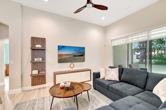 12522 Via Ravenna, Boynton Beach, FL 33436 - living room featuring wood finished floors, a ceiling fan, recessed lighting, and baseboards