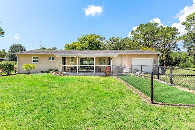 4971 N Kay St, Palm Beach Gardens, FL 33418 - ranch-style house with driveway, a garage, a sunroom, and ceiling fan