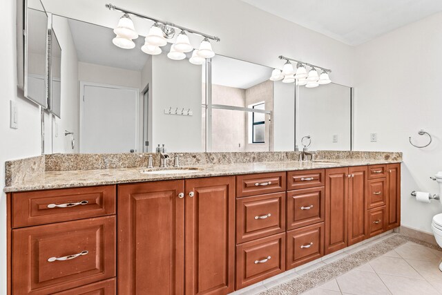 9496 Majestic Way, Boynton Beach, FL 33437 - bathroom featuring toilet, tile patterned flooring, double vanity, a shower stall, and baseboards