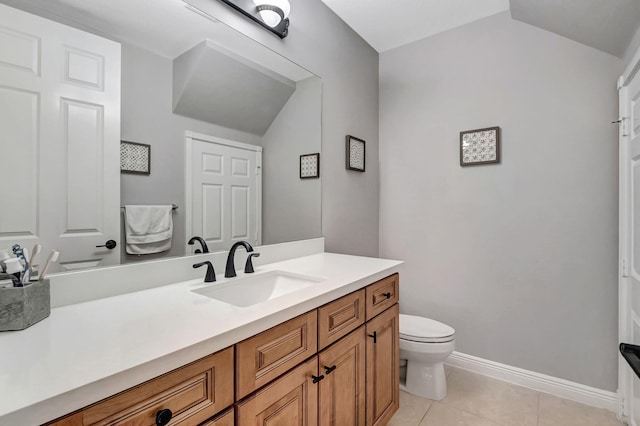 850 NW 83rd Ln, Boca Raton, FL 33487 - bathroom with toilet, vanity, tile patterned floors, vaulted ceiling, and baseboards