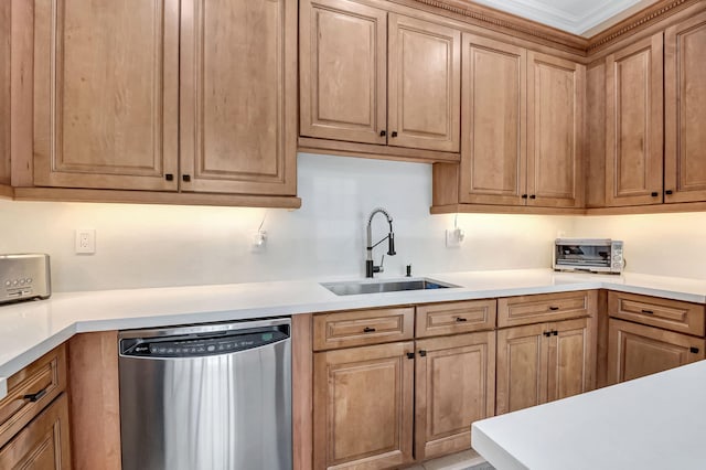 850 NW 83rd Ln, Boca Raton, FL 33487 - kitchen featuring stainless steel dishwasher, a sink, and light countertops