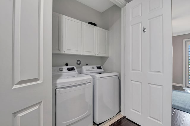 850 NW 83rd Ln, Boca Raton, FL 33487 - laundry room featuring cabinet space, separate washer and dryer, and dark wood-style floors