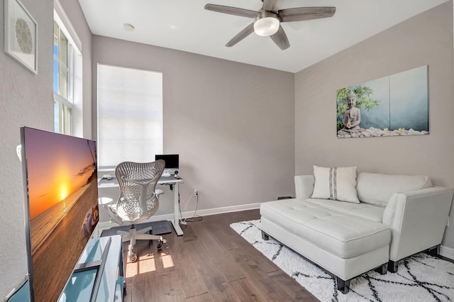 850 NW 83rd Ln, Boca Raton, FL 33487 - home office with a ceiling fan, wood finished floors, and baseboards