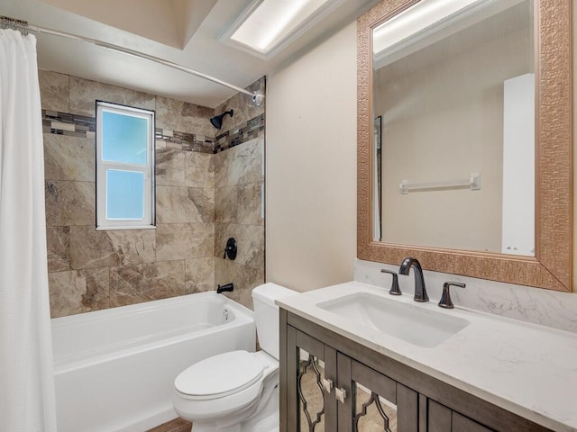 1030 Locust Ave NW, Palm Bay, FL 32907 - bathroom featuring shower / bath combination with curtain, toilet, and vanity